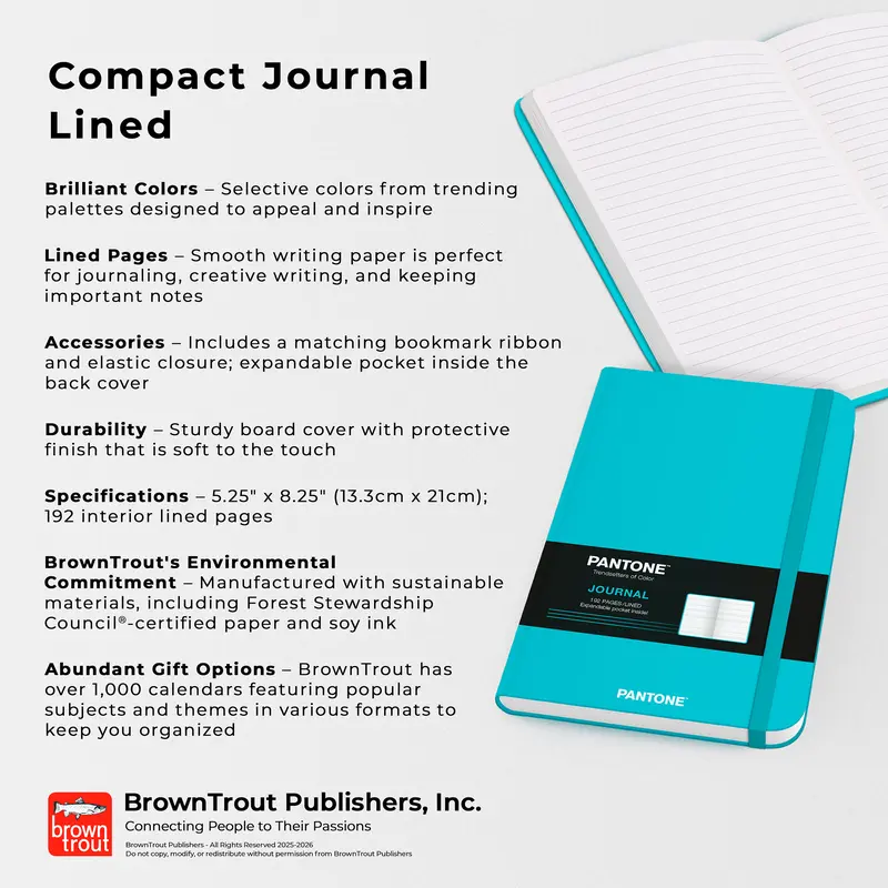 Pantone OFFICIAL Blue | 5.25 x 8.25 Inch Lined Compact Journal | Non-Dated | BrownTrout | Planning Stationery Diary 4