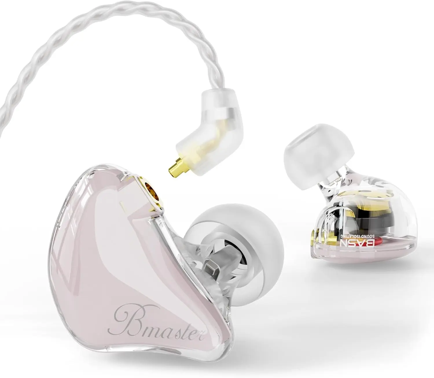 Bmaster BASN 3-Driver Wired In-Ear Monitor Headset for Musicians, HiFi Stereo Earbuds with Stage-Ready Bass, Noise Cancellation, Silicone Tips, Durable Cable, 3.5mm Jack Adapter, MMCX Connectors, Memory Function - Audio Accessory