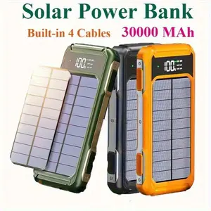 30000mAh Outdoor Battery Portable Solar Power Bank 4 USB Output External Battery Fast Charger - Portable Power Banks Built-in 4 Cables with LED light for Cell Phone, the Best gift for Festival(Black, Green, Orange)