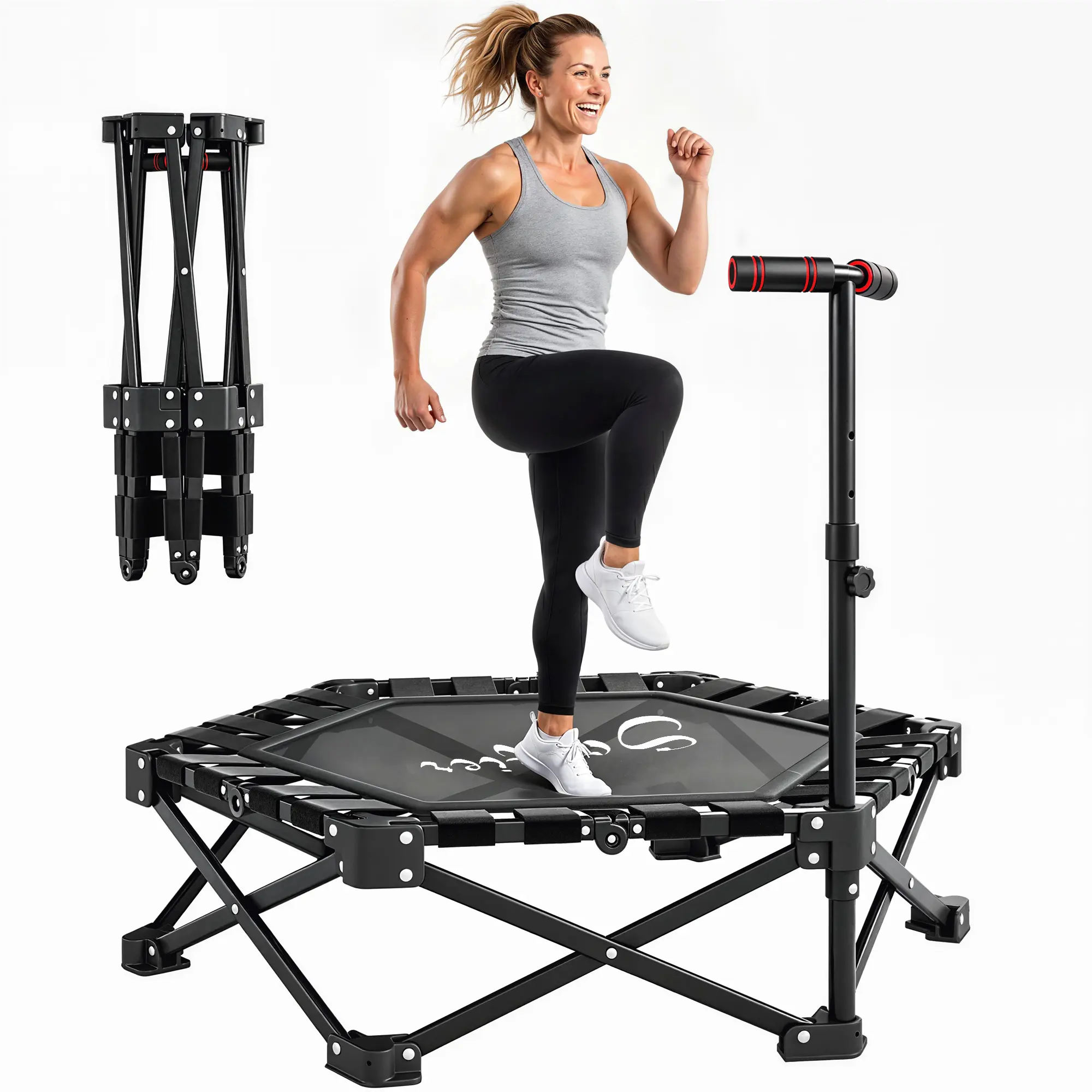 Soozier Fitness Rebounder, 40" Foldable Mini Trampoline for Adults, Steel Frame with Adjustable T-Bar Handle for Indoor Trampoline Workout