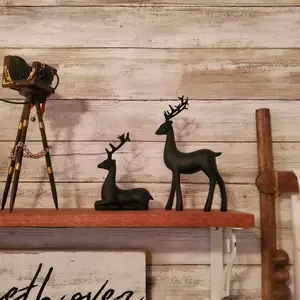 2-Piece Nordic Home Deer Ornament Set, Christmas Resin Craft for Entryway TV Cabinet Bedroom Table Gift (17x9x4/11.6x8x4cm)