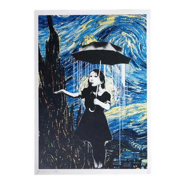 Banksy Umbrella Girl Rain Death NYC Hand Signed Ltd Ed /100 COA Pop Art Print -