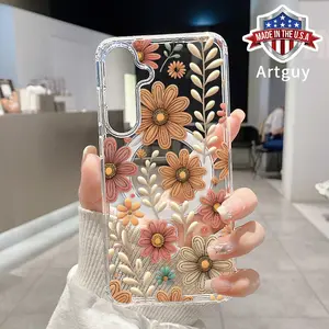 Magnetic Phone Case for Samsung Galaxy S24 Plus S25 Ultra S23 FE Ultra S22+ Brown Flowers Pattern TPU Shockproof Anti-Scratch Stylish Smartphone Cover