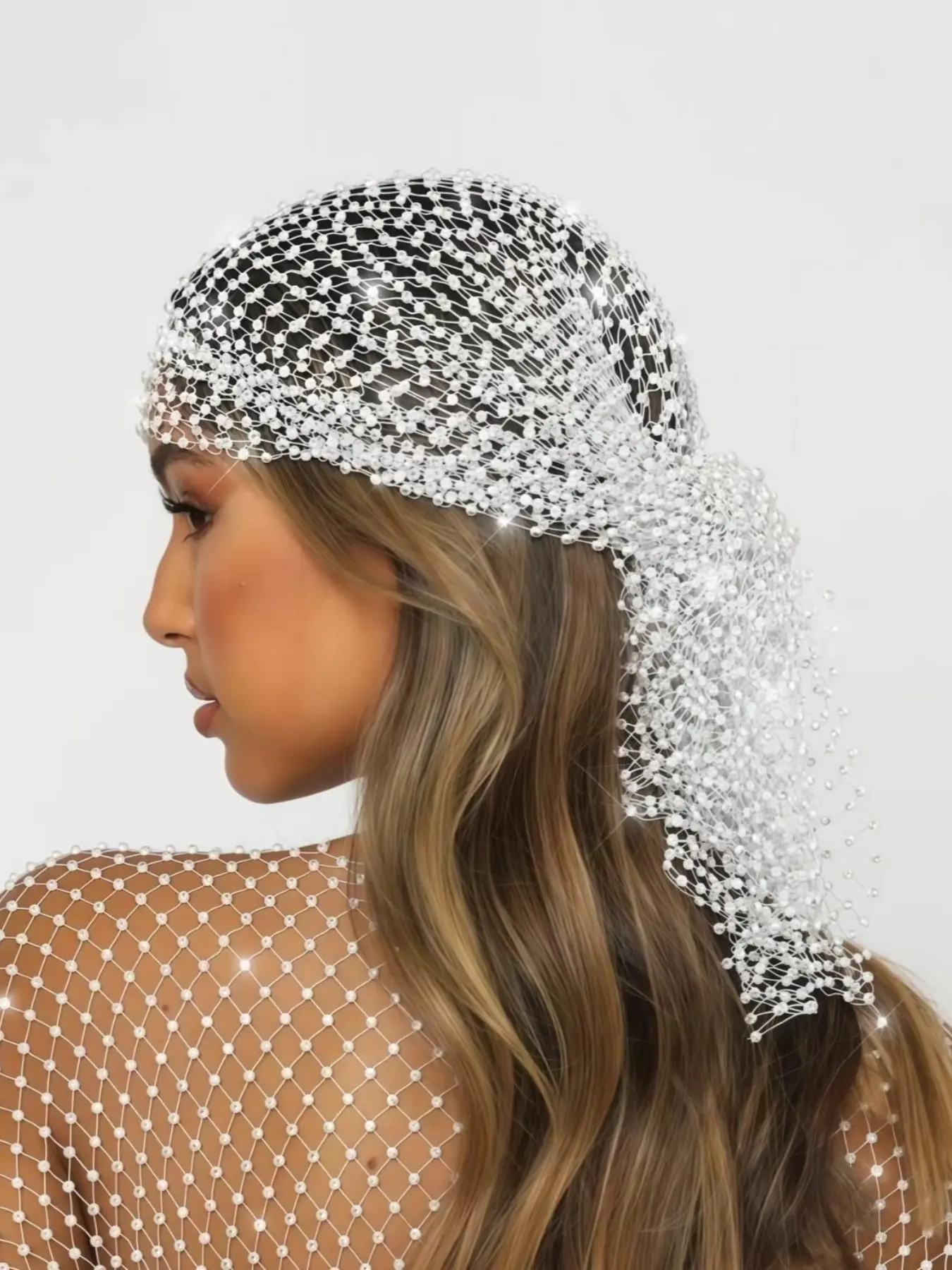 Shiny Mesh Rhinestone Headband Hat, Elastic Lace Hair Net for Women, Rhinestone Cap Headpiece, Fashion Headwear for Party Birthday Daily Use, Prom Hair Accessories, Also Available