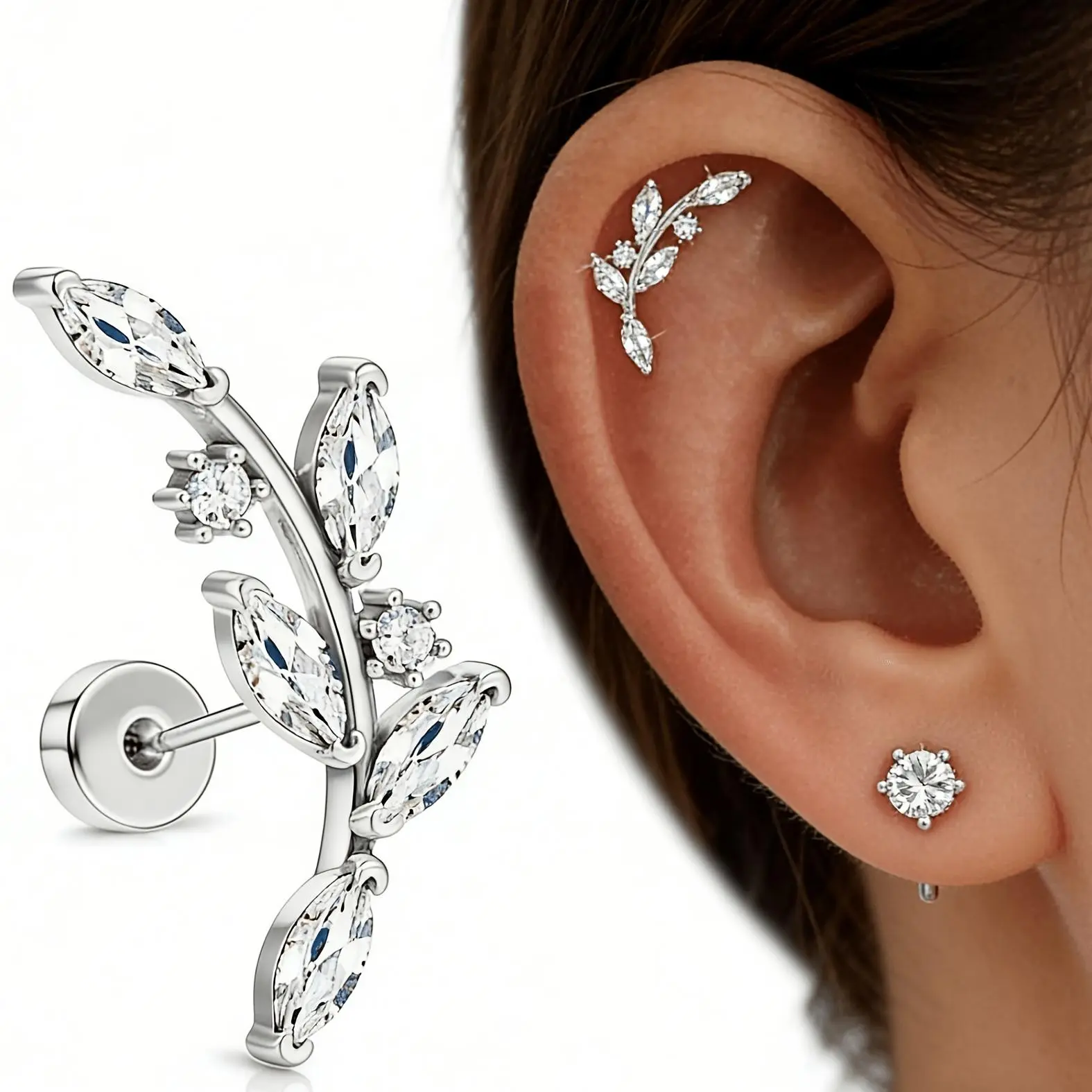 Unisex Alloy Metal Leaf-Form Ear Studs with Bone Motif, Simple Chic Niche Costume Jewelry, Ideal for Daily Wear & Holiday Gifting