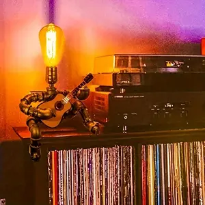 Guitar Design Table Lamp, Retro Guitar Robot Desk Lamp, Unique Music Art Room Decor, Cool Industrial Robot Light without Bulb, Gift for Music Lover