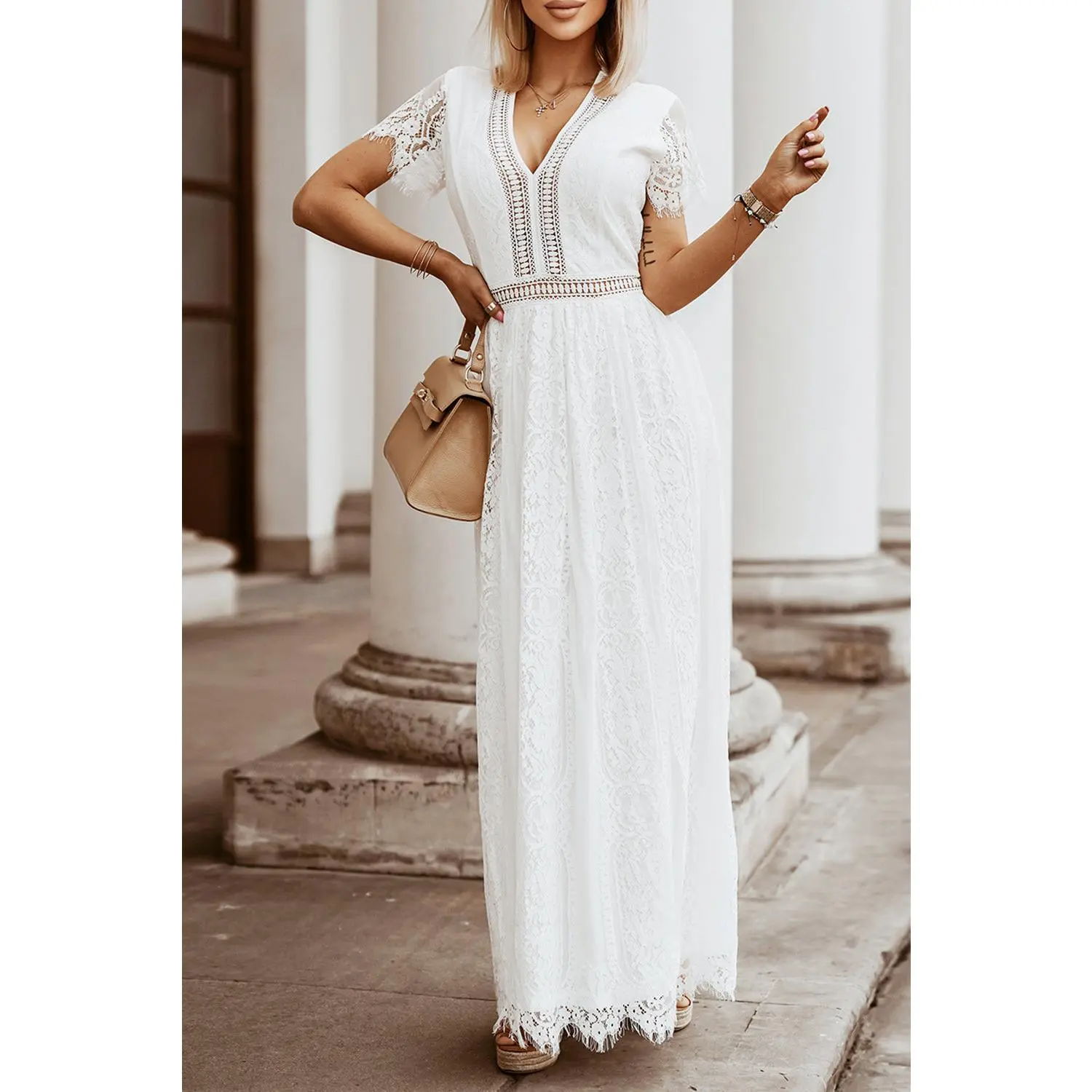Gray Blue Fill Your Heart Lace Maxi Dress