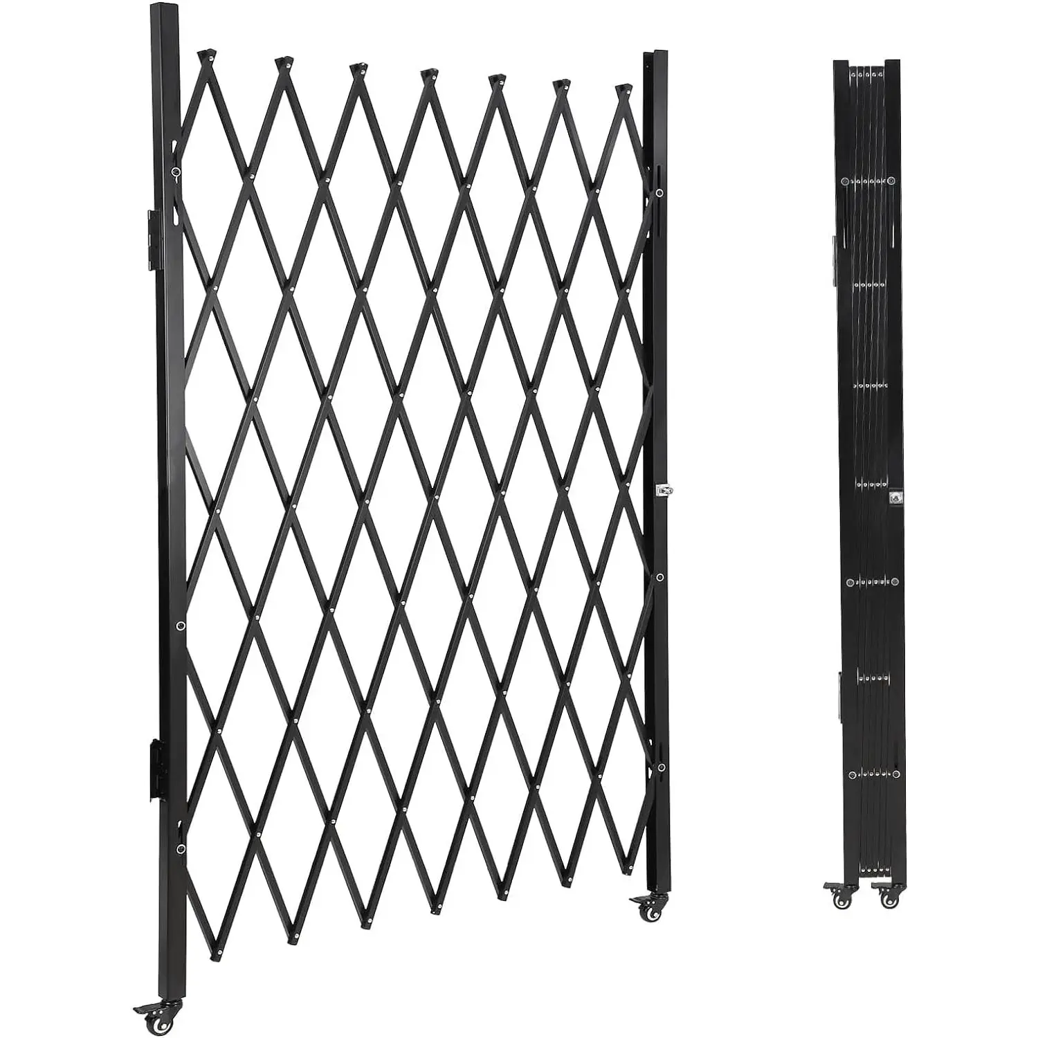 Single Folding Security Gate, Steel Expandable Fence with 360° Rolling Wheels for Courtyard, Garage, and Garden Access Control