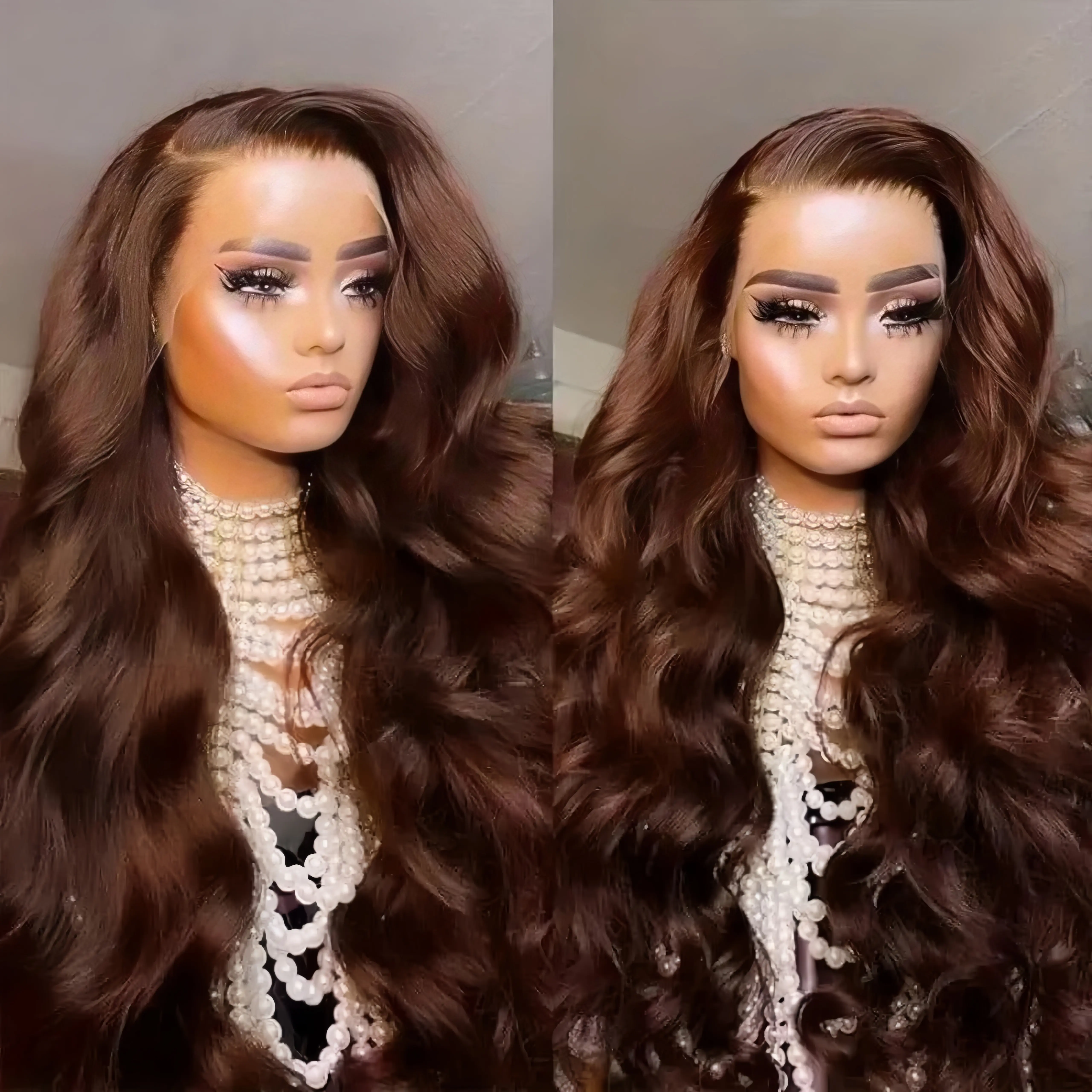 Women's Brown Long Body Wave Lace Front Wig - Pre-Plucked Hairline, Heat-Resistant Synthetic, Glueless, Natural Looking, Dramatic Female Wig