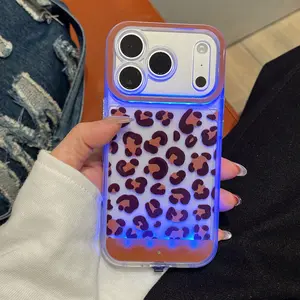 Bright LED Leopard Print Phone Case, Lightweight Smartphone Accessories Compatible with iPhone 11/12/13/14/15/16/17 Pro Max/plus, Fashionable Protective Cover