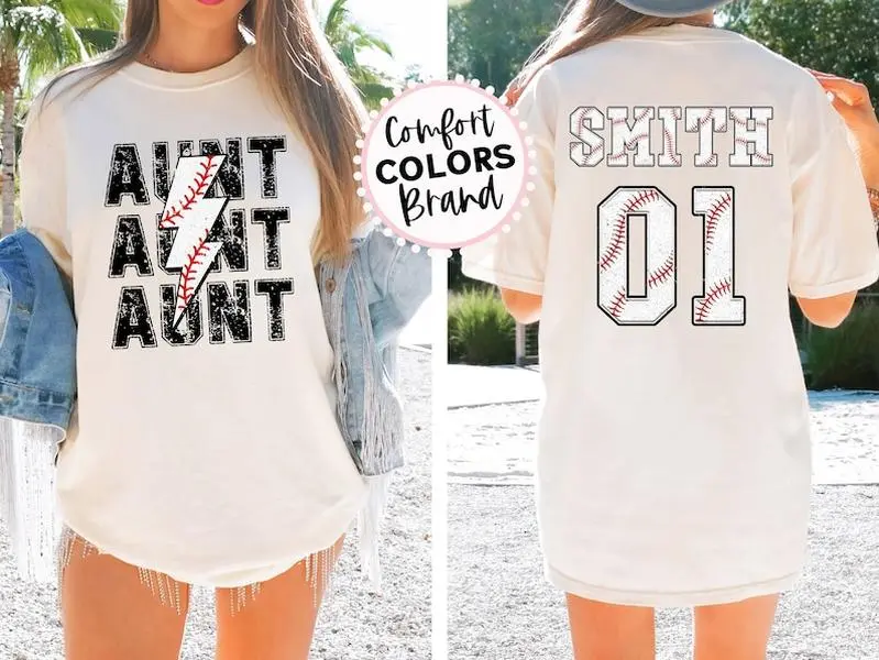 Baseball Aunt Unisex T-shirts - Personalized Name and Number - Baseball Season Retro Design Family Shirts - Baseball Fan