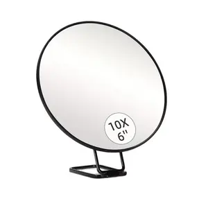 10x Magnifying Cosmetic Mirror, 6" Travel Makeup Mirror with Adjustable Stand & 3 Suction Cups for Detailed Makeup, Shaving, Blackhead Blemish Removal(Black,10x)