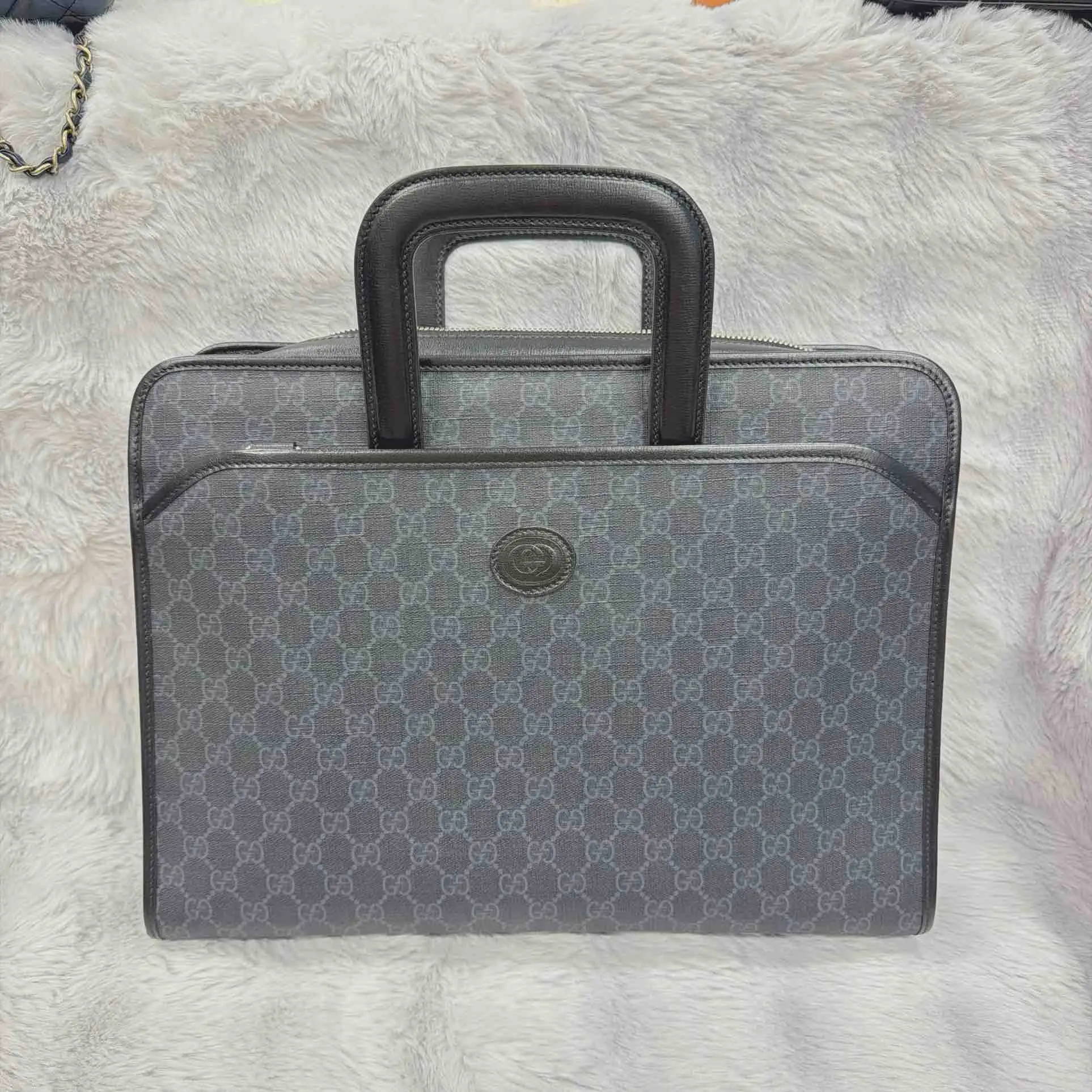 Pre-owned GUCCI canvas Professional & Technology Bags Black Monogram Briefcase XiaoTang0016