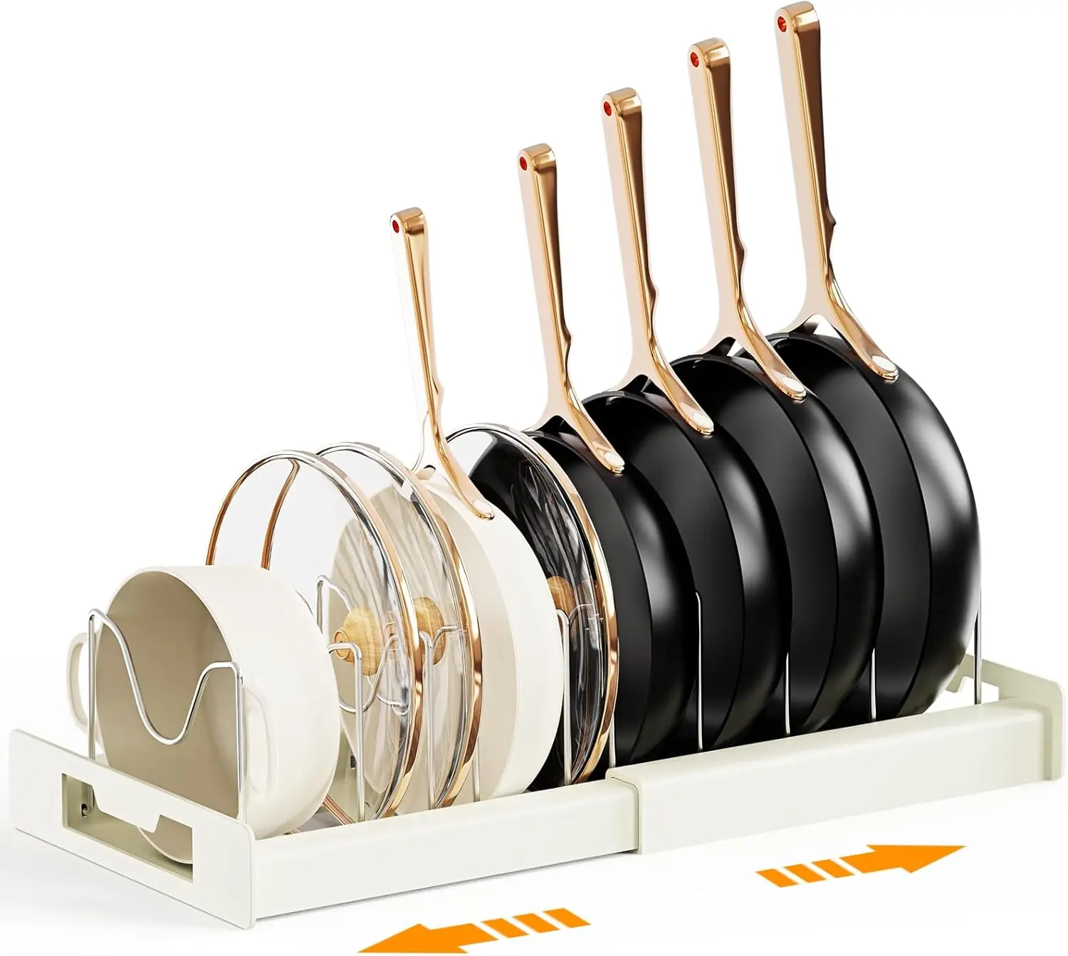 Pots and Pans Organizer Under Cabinet with 7 Adjustable Compartments - Pot Lid Holder, Expandable Pan Organizer for Cabinet, Pot Rack for Kitchen Cabinet, Frying Rack, Lid, Cookware