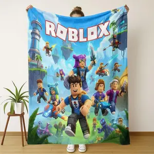 Roblox Adventure Theme Flannel Blanket, Comfortable Large Size, Soft Bedding, Home Decor, Ideal Gift Choice, Premium Fabric  Skin-friendly, lightweight and soft