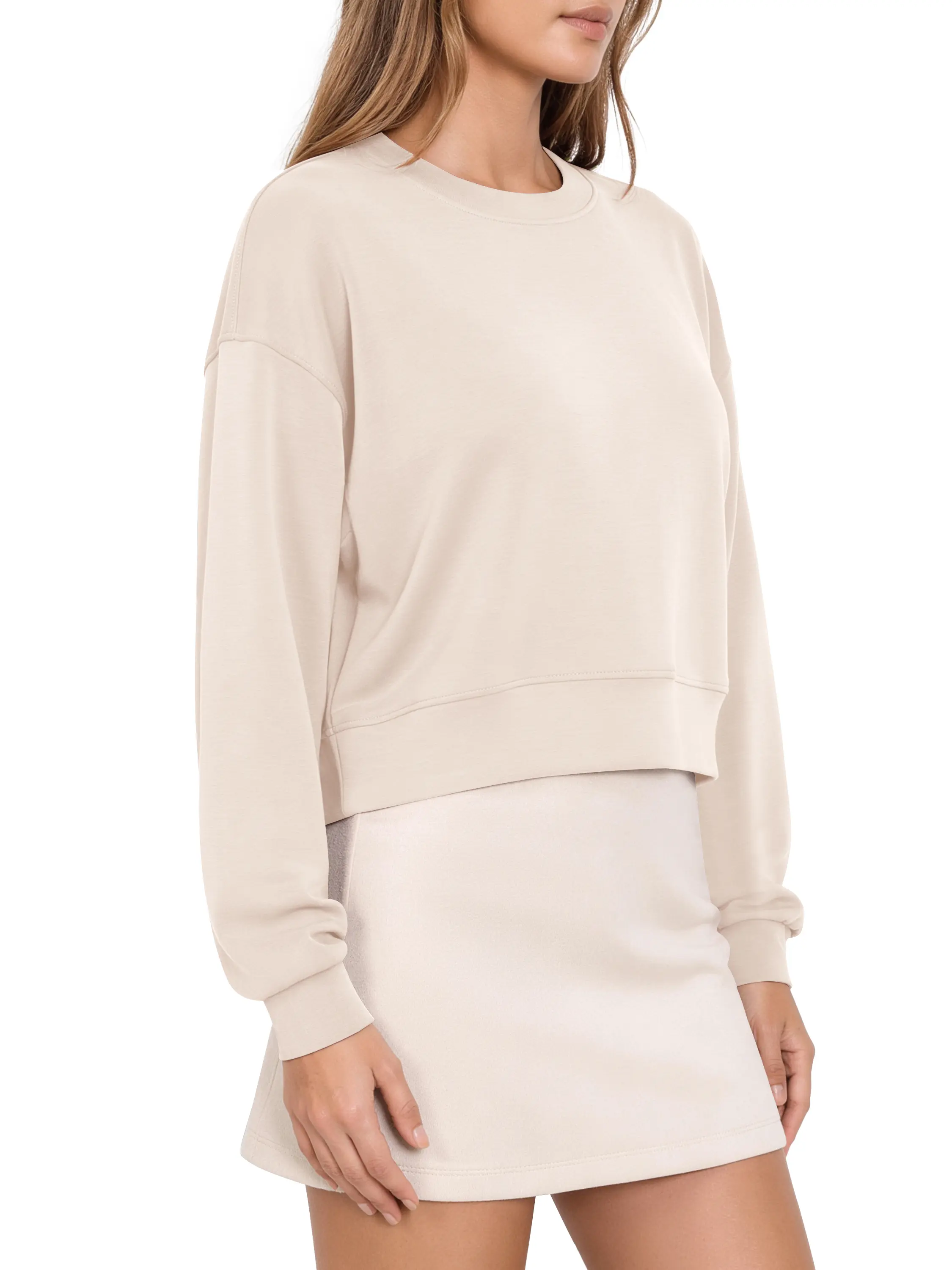 ODODOS Modal Soft Long Sleeve Cropped Sweatshirts for Women Oversized Crew Neck Pullover Crop Top