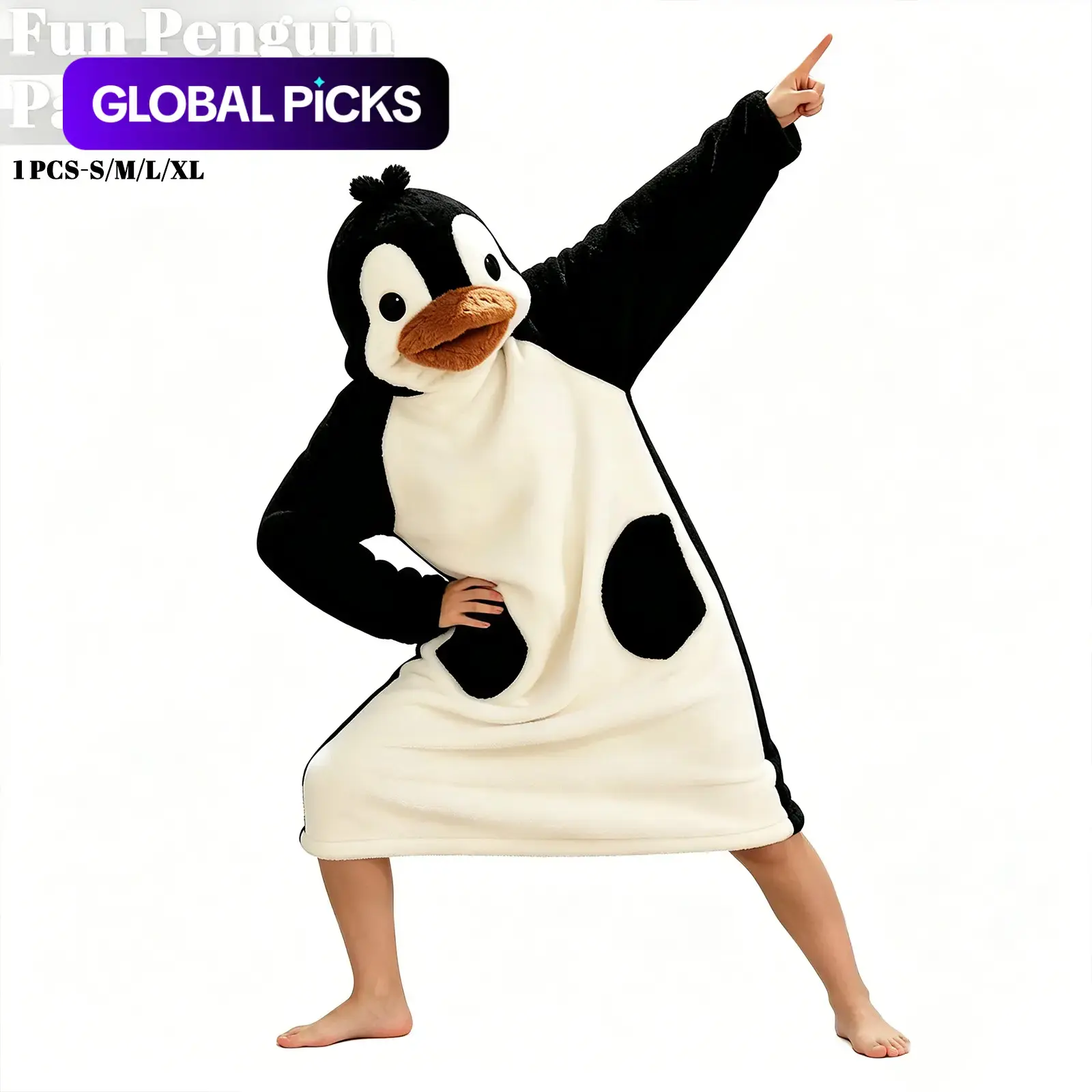 Penguin Animal Hooded Wearable Blanket, Oversized Flannel Snuggle Throw, Cozy Plush Full‑Body Loungewear, Ideal for Halloween and Game Nights #GLOBAL PICKS