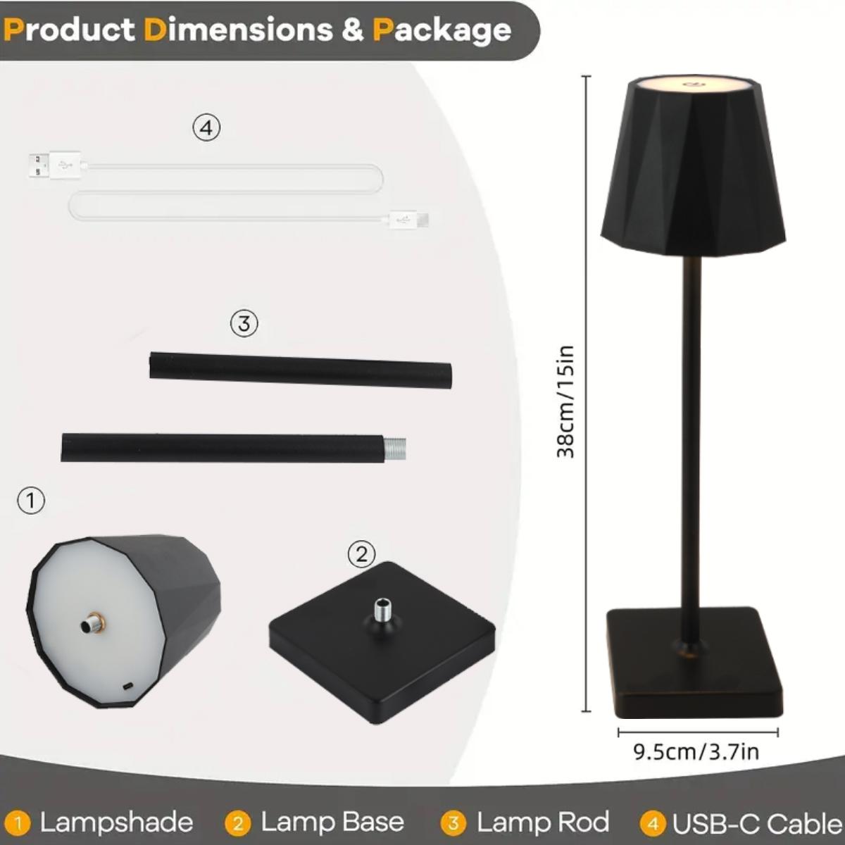 1PC Rechargeable Wireless Table Lamp, Portable LED Desk Lamp with 3 Color Modes & Stepless Dimming, Ideal for Bedroom, Desk, Cafe, Terrace, Romantic Dinner & Home Holiday Decor