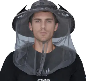 Mosquito Net Hat with Fan Built-in, Wide Brim Solar Fan Hat with Netting, 3 Speeds Adjustable for Men Women Outdoor