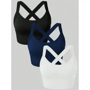 Women's Sporty Criss-Cross Cut-Out Backless Running Yoga Workout Bra Set, Elastic Breathable Sports Bras for All Seasons