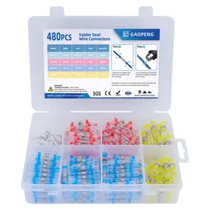 480pcs solder seal wire connector, car heat shrink butt crimp terminal kit, waterpoof solder seal electrical connectors, terminals butt splice for marine automotive