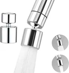 Upgraded Brass Kitchen Faucet Aerator, 360° Swivel Sink Sprayer Attachment, Dual-Function 2-Flow Faucet Head Replacement, Premium Chrome Finish, Includes 55/64" Female Thread Adapter