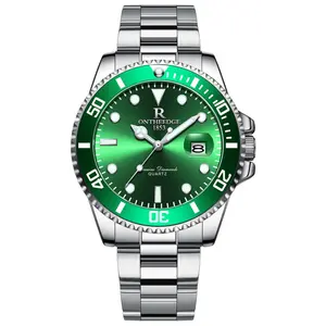 Trendy Choice Men's Green Submariner Style Quartz Watch 41mm Dial Waterproof Luminous Calendar Japan Movement 30M Waterproof Stainless Steel Strap