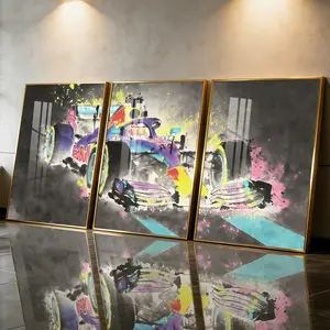 3Pcs Aluminum Alloy Framed Painting, Colorful Racing Car Art Picture, Home Decoration For Living Room, Bedroom, OfficeWall Decor, Odorless Print Artwork, Luxury Perfect Gift For Friends And Family