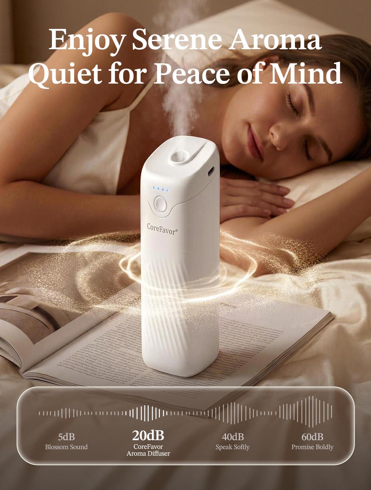 CoreFavor Waterless Essential Oil Diffuser - 120ml Cordless Compact Form Portable Unit, USB Rechargeable Batteries, Wall Mount, 4 Adjustable Fragrance Levels, Quiet Small Footprint Humidifier for Bathroom, Bedroom, 0.12L