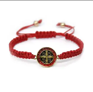 Pulseras de cuerda roja esmaltadas de San Benito, joyería religiosa católica para hombres y mujeres Elegant Minimalist Bangle Faith Wear Jewelry