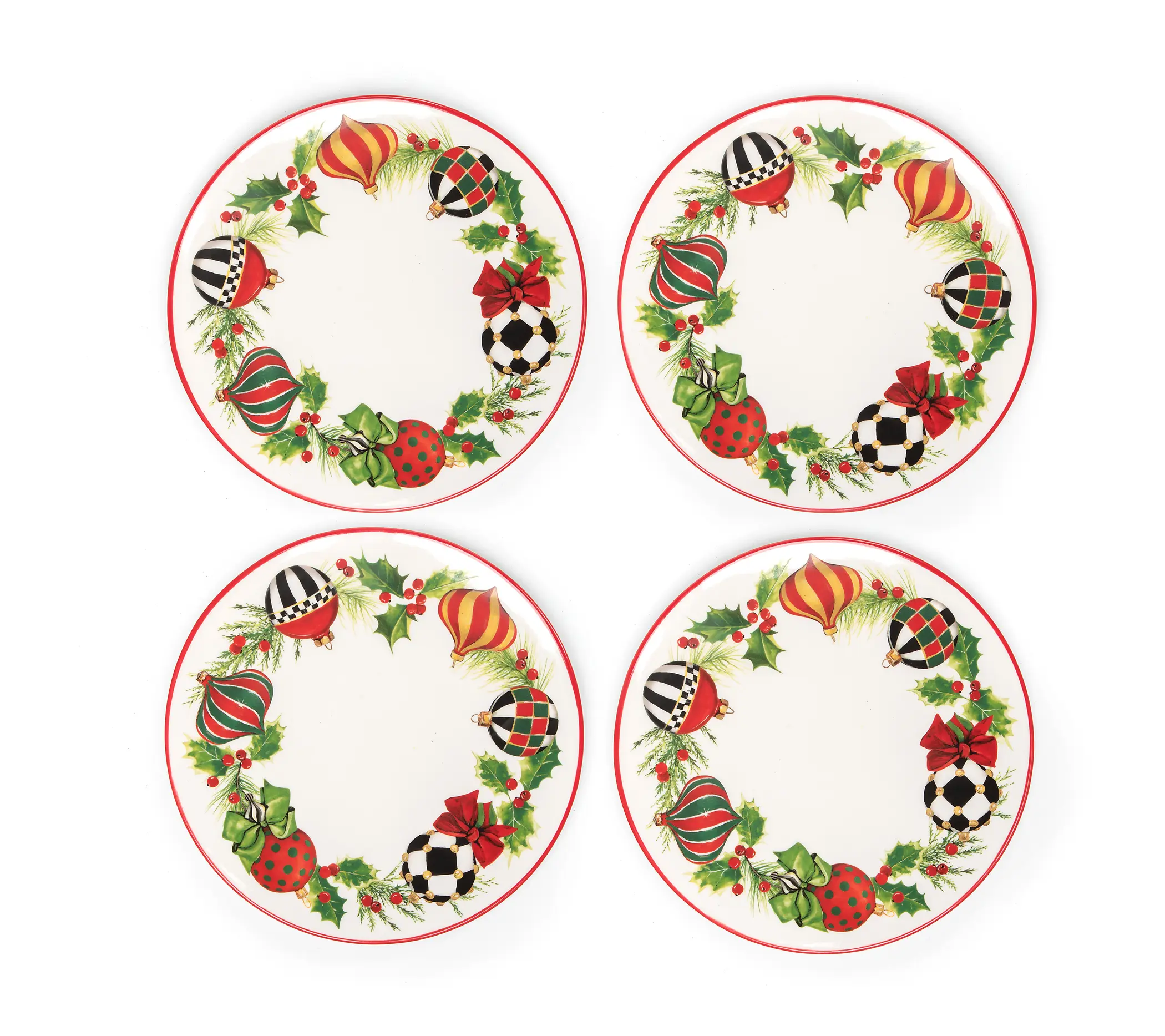 MacKenzie-Childs Set of 4 Deck the Halls Salad Plates