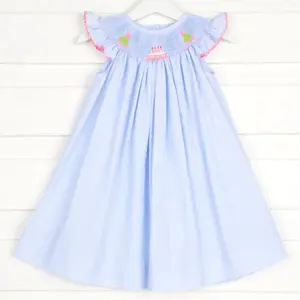 Birthday Smocked Light Blue Gingham Dress