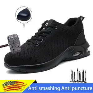 Work Sneakers Steel Toe Shoes Men Safety Shoes Puncture-Proof Work Shoes Fashion Indestructible Footwear Mesh Breathable Black Boots Anti shock Anti-Punctur Sneakers