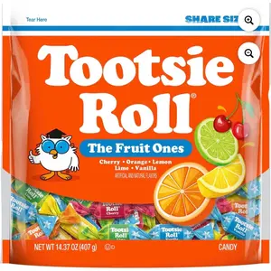 Tootsie Roll Fruit Chews, Assorted Fruit Flavors, 14.37 oz. Gluten Free, Peanut Free. Contains Milk and Soy.