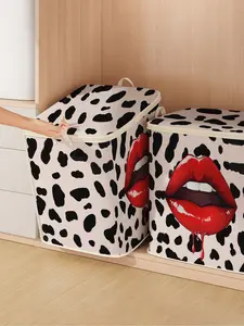 Large Capacity Clothes Quilt Storage Box with Lip Pattern, Foldable Fabric Bag for Blankets & Clothes, Durable Home Organizer Gift, Multifunctional Storage Bag