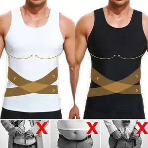 2 PACK Mens Compression Shirt, 1PCS  Men Tummy Control Shapewear,High-Stretch Double Compression Underwear,Men Body Shaper Workout Tank Top, Men Sleeveless Undershirts,Breathable Underwear Fitness Gym Tank Tops,Fajas para hombre