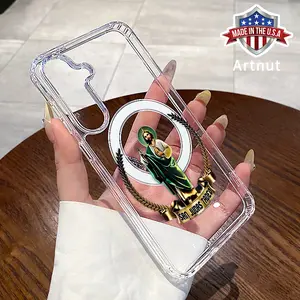 Clear Magnetic Case for Samsung S24 PLUS ULTRA S25 S23 FE S22 Plus Ultra Guardian Saint Pattern Acrylic Hard Back Soft Silicone Edge Bumper Sockproof Cover