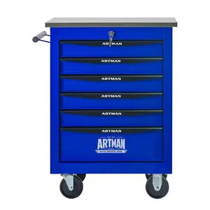 6-Drawer Multifunctional Rolling Tool Cart with Wheels Stainless Steel Roof Garage Workshop Black Blue