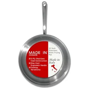 Made In Cookware | 12-Inch Stainless Steel Frying Pan | 5 Ply Stainless Clad | Professional Cookware | Crafted in Italy | Induction Compatible