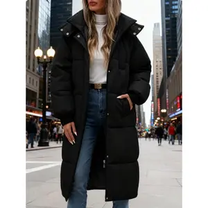 Winter Warm Thicken Women's Long Quilted Puffer Coat �� a Fashion Hooded Parka Outerwear with Pockets, featuring a Zip Up design