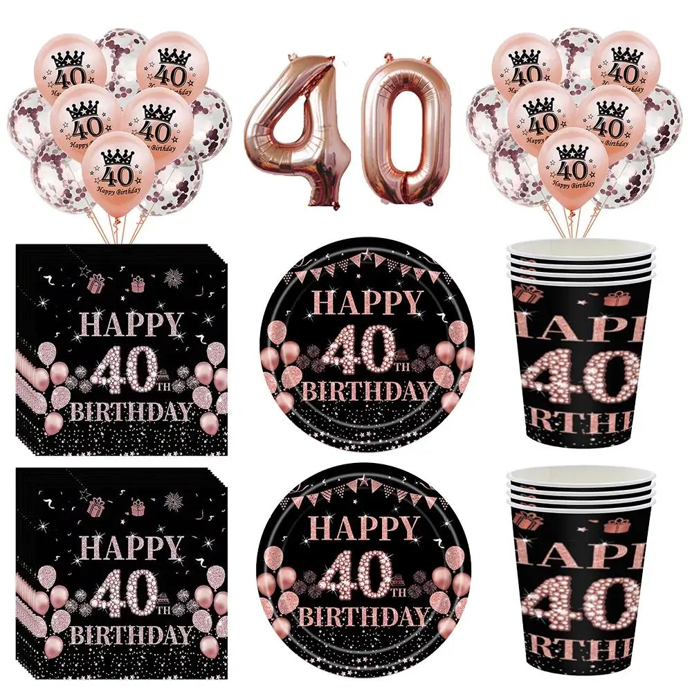 40th birthday Party plate cup napkin tablecloth number balloon decoration women 40 Years Birthday Party decoration digit Balloon