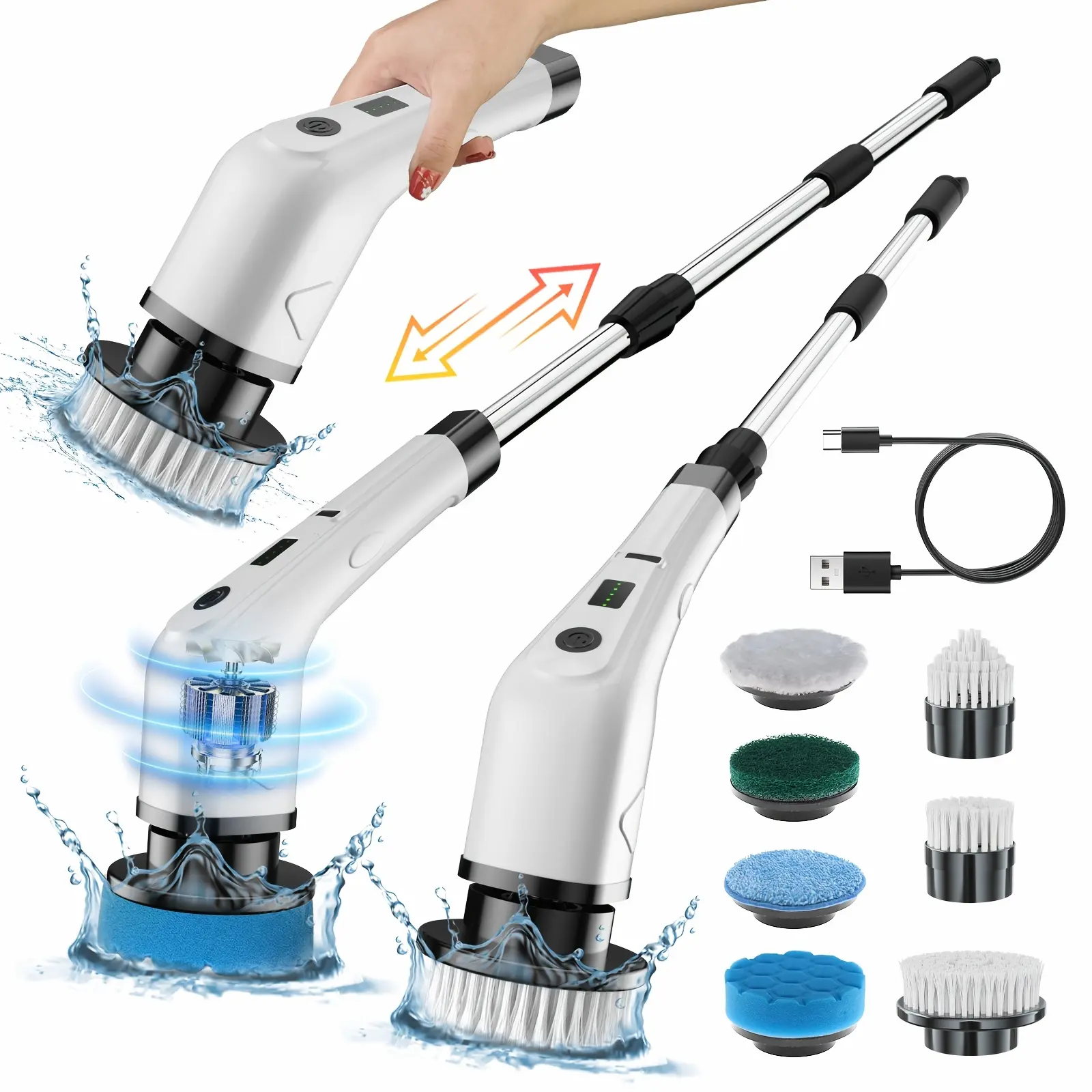 2026 New Multifunctional Electric Cleaning Brush, Telescopic Long Handle 7-in-1 Cleaning Brush, Cleaning Tool, Household Floor And Kitchen Sweeping Brush