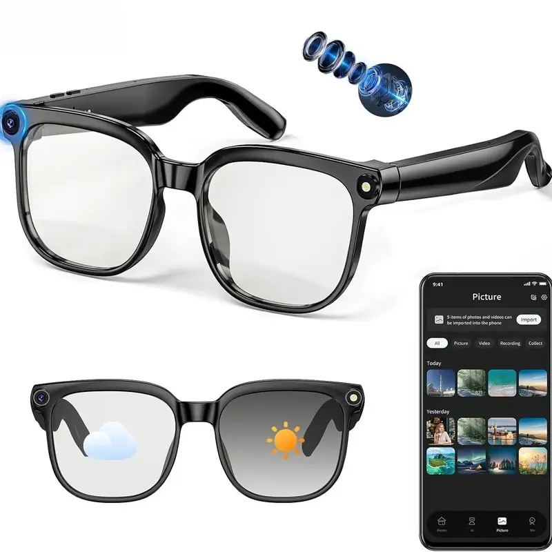 2026 New Model M02s Ai Multifunctional Smart Glasses with Camera, 4K 800w HD Video Recording, Bluetooth-compatible Sunglasses with Cameras, Wearable Tech Glasses, Real-Time Translation, Voice Assistant, Wearable Smart Glasses