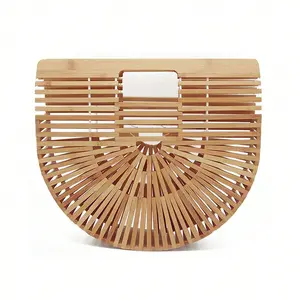 EMiuco Womens Bamboo Handbag Handmade Large Tote Bag Straw Beach Bags Beach Purse Size