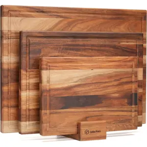 Non Toxic Wood Cutting Board Set with Stand| 3 Pcs Knife-Friendly Non-Slip Wooden Cutting Boards for| 0.7″Thick Block| with Juice