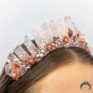 Appalachian Gems Rose Quartz Crystal Flower Crown for Weddings, Bridal Events, Special Events, Ren Faires, Birthday, Engagement