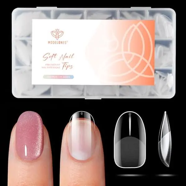 Modelones Extra Short Oval Nail Tips 360pcs Pre-etched Round Nail Extension | Clear Fake Nails Press On Full Cover Half Matte Acrylic Gel Tips for Extension Salon 15 Sizes