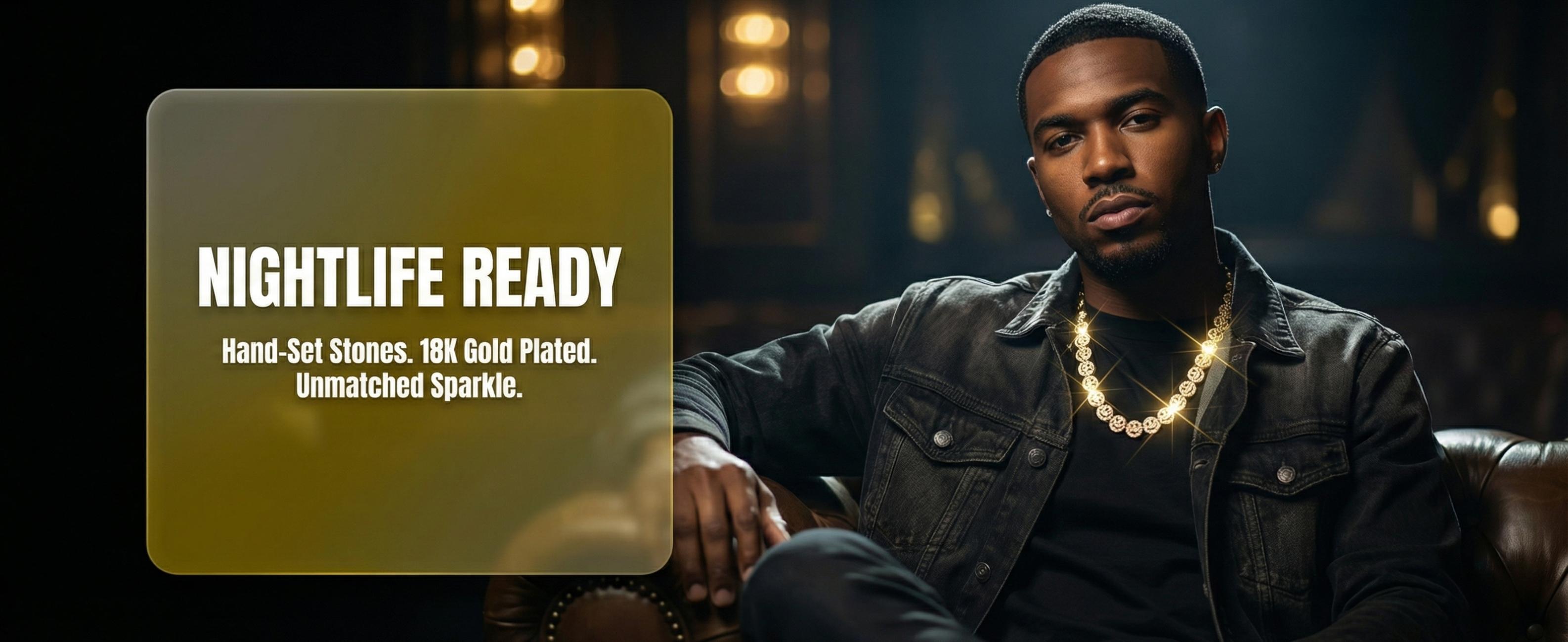 Hip-Hop Alloy Smiley Face Necklace & Full-Rhinestone Cuban Link Bracelet — Interlocking Ring Design, Edgy Punk Style (Unisex)