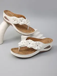 Women's Floral Eva Sandals, Bohemian Sandals, Boho Style Wedge PU Leather Upper, Thick Sole Anti-Slip Design, Summer Vacation Footwear