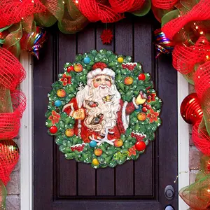 Designocracy 8185320H 24 x 18 in. Santa Wreath with Birds Door Decor